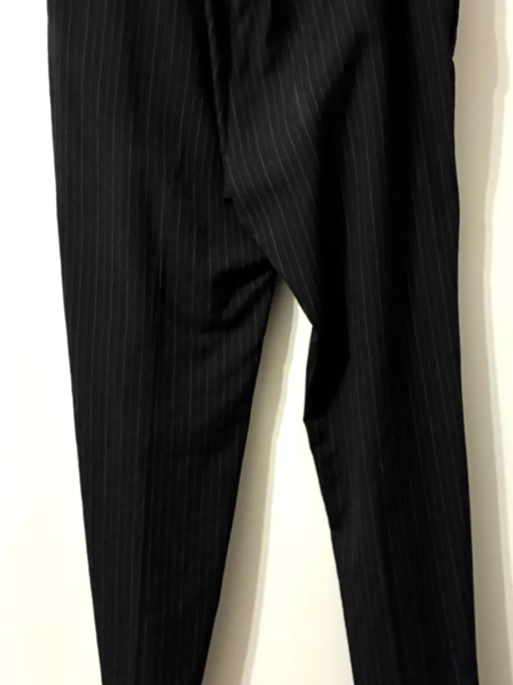 BANANA REPUBLIC MENS WOOL BLND DRESS PANT SZ 42 X 34 BLACK STRIPED FLAT FRONT